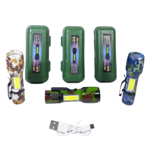 Mini Linterna Tactica Camufladas o negra  - Recargable Usb Aluminio Zoom Led