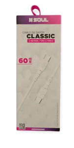 CABLE SOUL TIPO C A TIPO C / DATOS - CARGA / 60w / 1 METROS / BLANCO