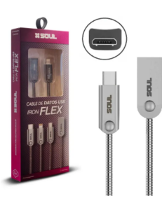 Cable Soul Iron Flex / Micro Usb / Reforzado / Carga / Datos / Plateado