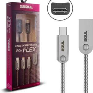 Cable Soul Iron Flex / Micro Usb / Reforzado / Carga / Datos / Plateado